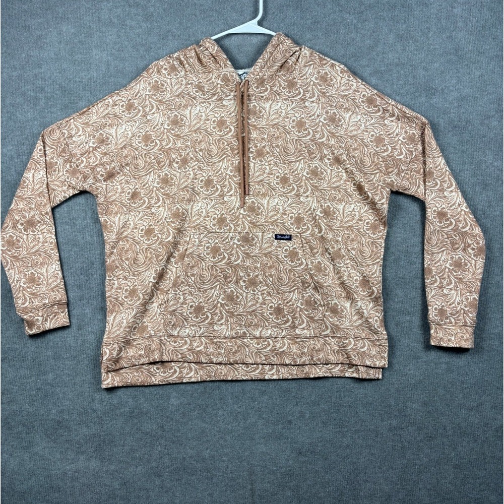 Wrangler Retro Tooled Floral Print Hoodie Sweatshirt Small Tan Brown Western